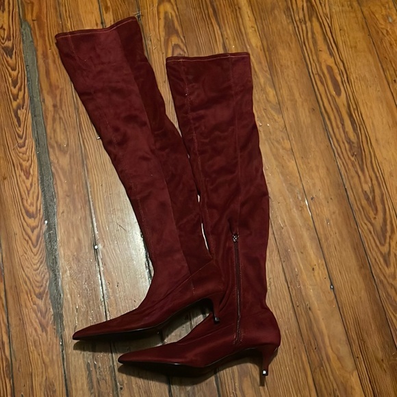 Zara Shoes Zara Basic Maroon Kitten Heel Over The Knee Boots Poshmark